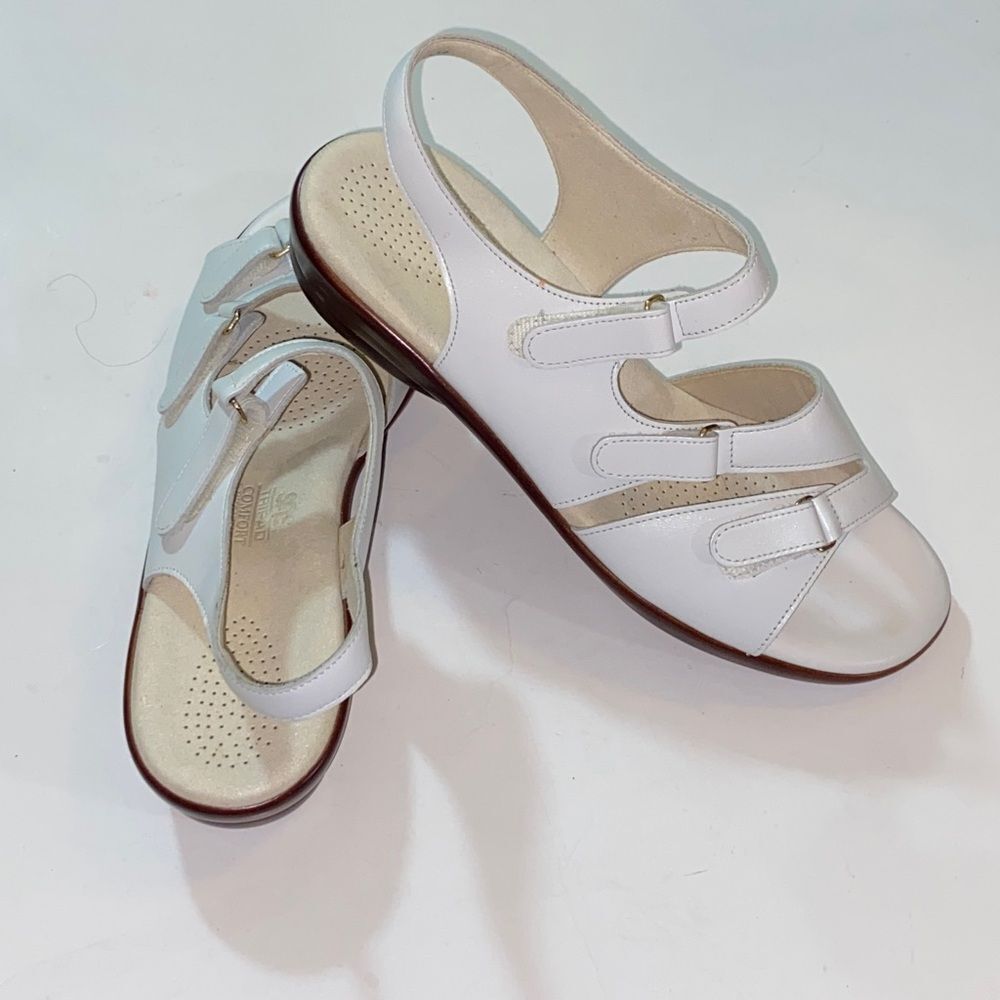 SAS Tripad Comfort Made In USA Elegant White Leather Slingback Sandals Sz, 11.5M